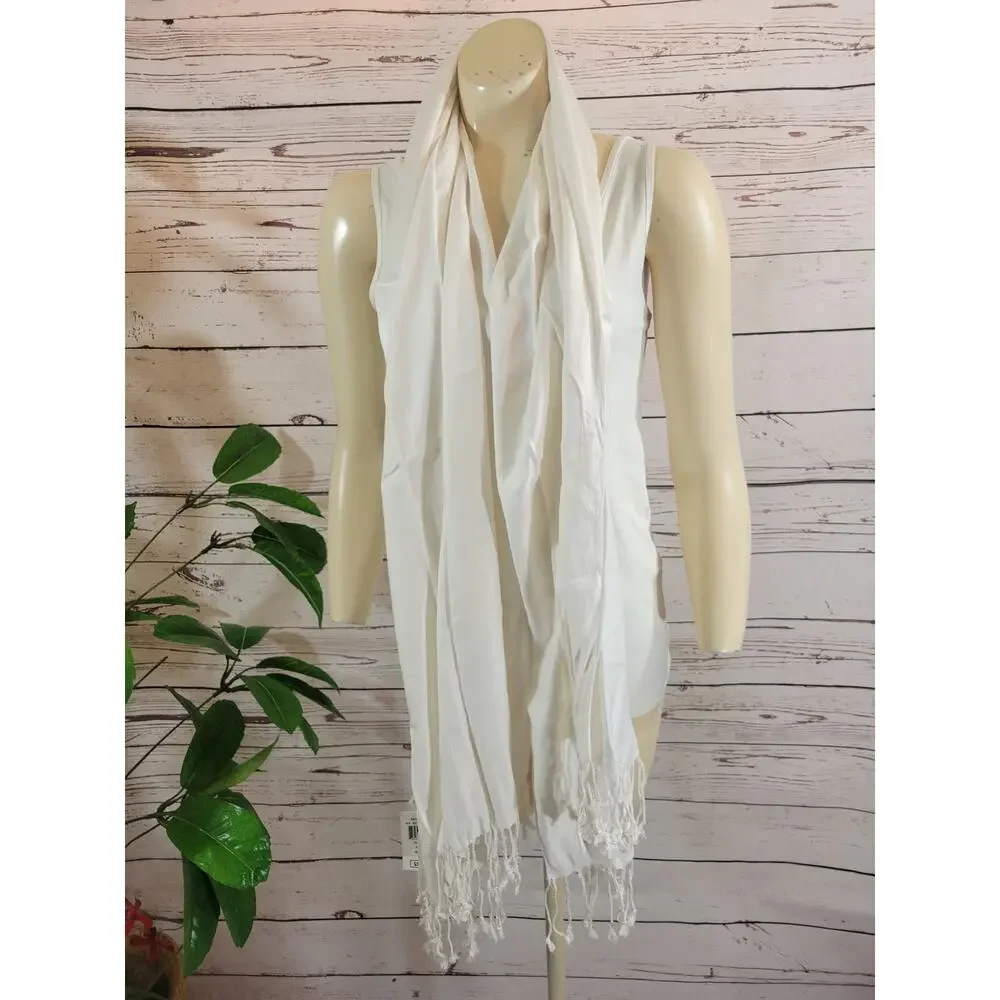 NWT Day Wrap Soft Silky Pashmina Shawl Wrap‎ Ivory w/fringe #1380;